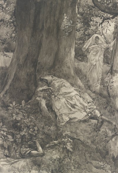 Hermia dans le bois, illustration pour Acte III, Scène ii, Le Songe d
