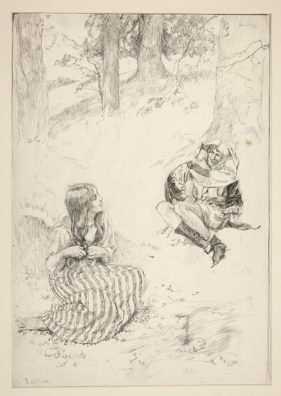 Bouffon et femme, croquis pour The Daffodil Song - Edwin Austin Abbey