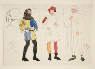 Costume en lin, costume de boulanger, gentleman : croquis de costume pour Henry Irving - Edwin Austin Abbey