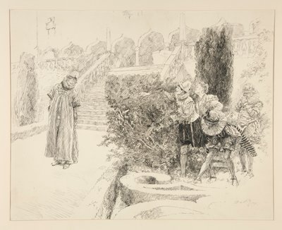 Malvolio trouve la lettre, illustration pour Acte II, Scène v, La Nuit des rois - Edwin Austin Abbey