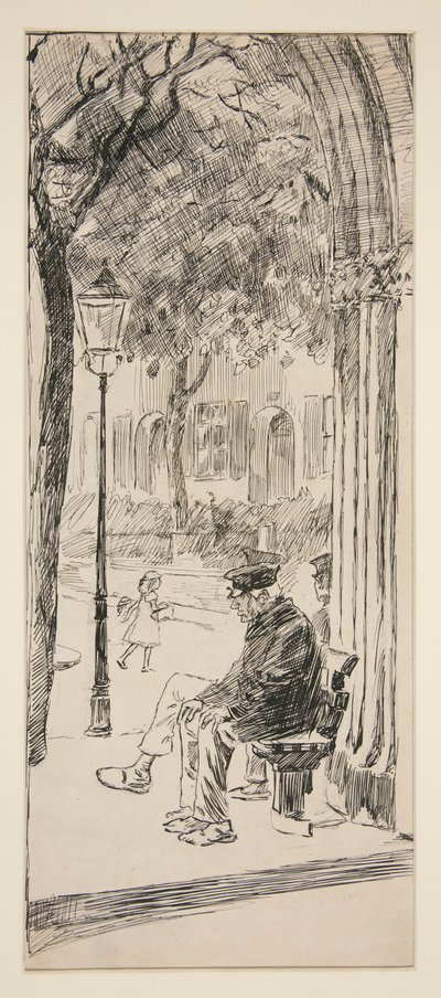 Homme sur un banc de parc - illustration non identifiée - Edwin Austin Abbey