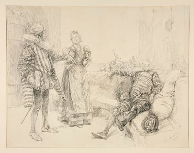Maria, Sir Andrew et Toby, illustration pour Acte I, Scène iii, La Nuit des rois - Edwin Austin Abbey