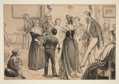 Fête dans une maison victorienne - illustration non identifiée - Edwin Austin Abbey