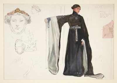 Richard II (en noir), croquis de costume pour Henry Irving - Edwin Austin Abbey