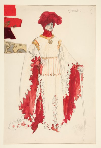 Richard II (en rouge), croquis de costume pour Henry Irving - Edwin Austin Abbey