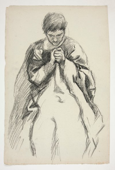 Figure en robe, priant : étude pour la série de fresques La Quête du Saint Graal à la bibliothèque publique de Boston - Edwin Austin Abbey
