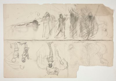 Feuille de croquis pour la série murale La Quête du Saint Graal à la bibliothèque publique de Boston (recto); Croquis non identifié (verso) - Edwin Austin Abbey