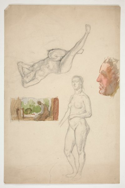 Feuille de croquis : deux femmes nues, profil d