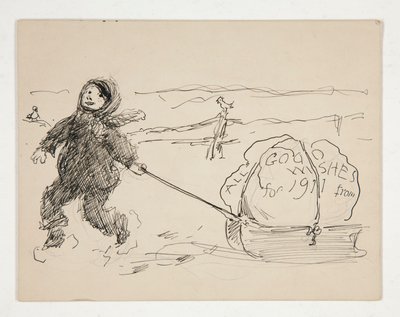 Esquisse pour une carte de vœux : TOUS NOS MEILLEURS VŒUX POUR 1911 de - Edwin Austin Abbey