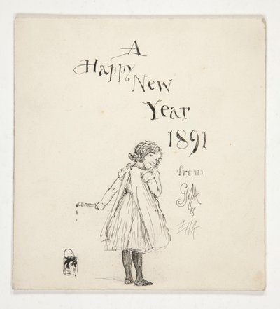 Croquis pour une carte de vœux : Bonne année 1891 de M.G.A. et E.A.A. - Edwin Austin Abbey