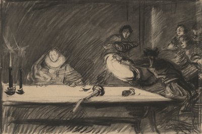 Étude pour Petruchio renverse le plat - Acte IV, Scène I, La Mégère apprivoisée - Edwin Austin Abbey