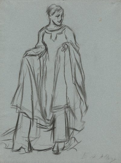 Étude pour une femme drapée, étude de figure pour La Quête du Saint Graal (série de 15 peintures pour la bibliothèque publique de Boston, achevée en 1901) - Edwin Austin Abbey