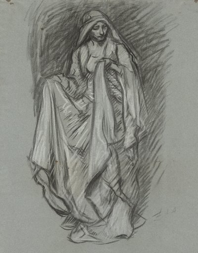 Étude pour femme drapée, étude de figure pour La Quête du Saint Graal (série de 15 peintures pour la bibliothèque publique de Boston, achevée en 1901) - Edwin Austin Abbey