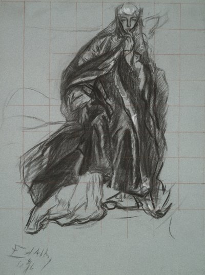Étude pour la Reine, de La Scène de la Pièce, Hamlet, acte 3, scène 2 - Edwin Austin Abbey