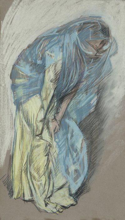 Étude pour femme en robe jaune avec voile bleu - Edwin Austin Abbey