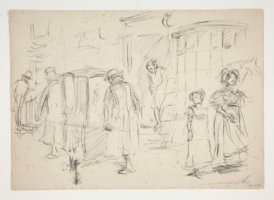 Étude de scène de rue avec chaise à porteurs - Edwin Austin Abbey