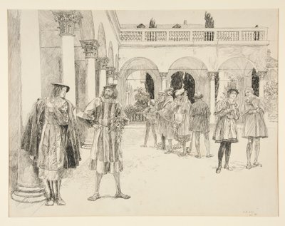 La Cour du Palais, Acte IV, Scène ii, Les Deux Gentilshommes de Vérone - Edwin Austin Abbey