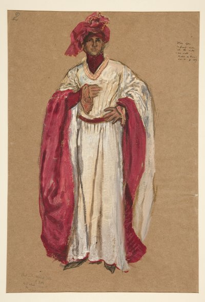 Homme non identifié en robe rouge, croquis de costume pour Richard II - Edwin Austin Abbey