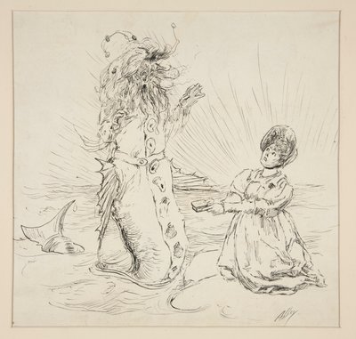 Femme et serpent sur la plage, esquisse pour The Lay of the Lobster - Edwin Austin Abbey