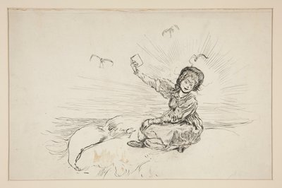 Femme sur la plage tenant un livre, esquisse pour The Lay of the Lobster - Edwin Austin Abbey