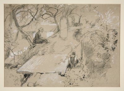 Femme assise sur un banc dans un jardin ou un parc public - illustration non identifiée - Edwin Austin Abbey