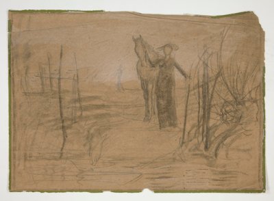Femme avec cheval dans un paysage - illustration non identifiée - Edwin Austin Abbey