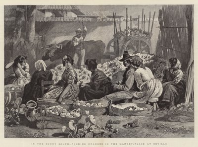 Dans le Sud ensoleillé, emballage des oranges sur la place du marché à Séville - Edwin Buckman