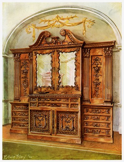 Bibliothèque en acajou sculpté fermée, style Chippendale, influence française, 1911-1912 - Edwin Foley