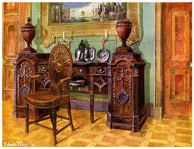 Buffet en acajou sculpté et chaise de maître à dossier en roue ovale, 1911-1912 - Edwin Foley