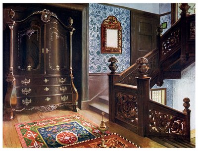 Armoire bombée en noyer sculpté avec montures ciselées, 1910 - Edwin Foley