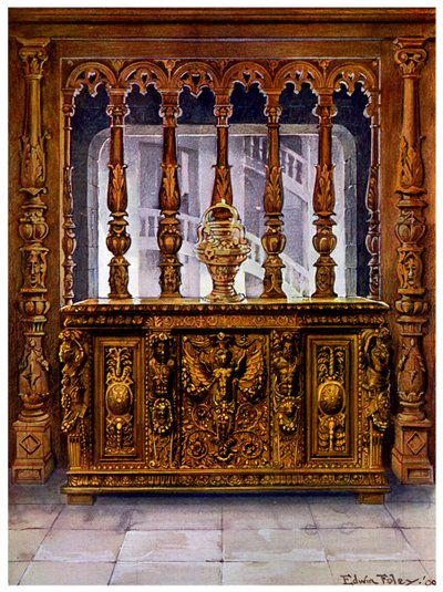 Coffre sculpté ou bahut et écran en chêne de la même période française, 1910 - Edwin Foley
