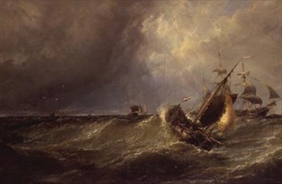 Un bateau de pêche hollandais entrant dans le port de Calais - Edwin Hayes