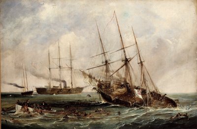 Destruction du vapeur confédéré Alabama par le cuirassé américain Kearsarge, 19 juin 1864 - Edwin Hayes