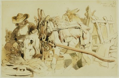 Un fermier nourrissant son poney à Genève (recto); Moine assis (verso) - Edwin Henry Landseer