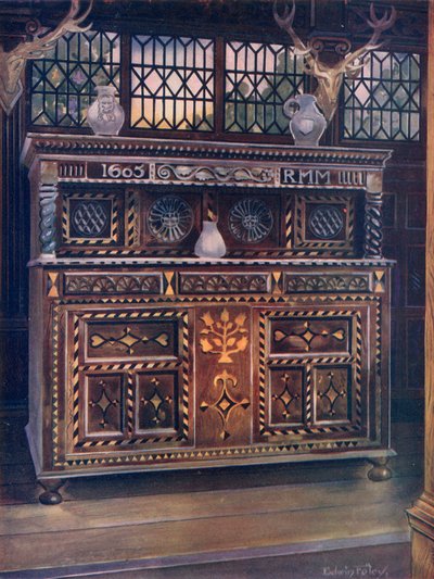 Buffet de cour en chêne sculpté et incrusté - Edwin John Foley