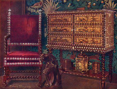 Groupe de meubles continentaux de la fin du XVIe siècle : Cabinet portugais en châtaignier, incrusté d