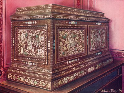 Coffret à bijoux incrusté en bois de noyer. Façade, côtés et dessus à panneaux - Edwin John Foley