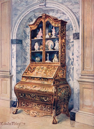 Bureau-cabinet en noyer incrusté - Edwin John Foley
