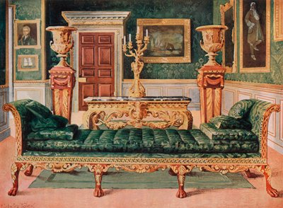 Suite géorgienne en acajou et dorée dans la galerie et le salon vert du château de Longford - Edwin John Foley