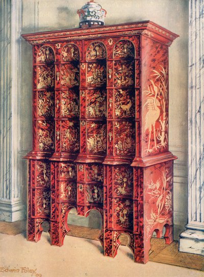Commode double en laque rouge et dorée - Edwin John Foley
