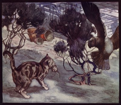 Chasseurs de souris rivaux, chats et hibou - Edwin Noble