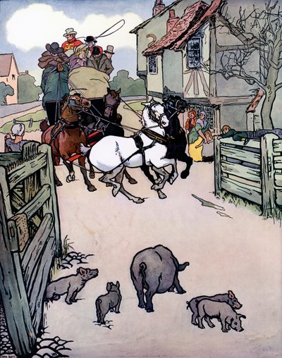 Problème au péage (lithographie en couleur) - Edwin Noble