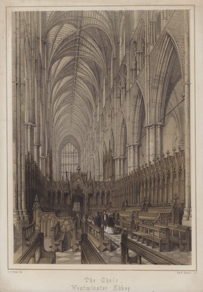 Le chœur, abbaye de Westminster, Londres (lithographie en couleur) - Edwin Thomas Dolby