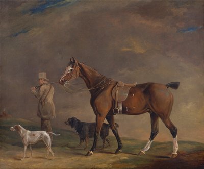 Un chasseur avec poney de chasse et chiens de chasse - Edwin W. Cooper of Beccles