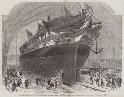 Lancement du navire de guerre à vis de Sa Majesté, James Watt (90 canons), au chantier naval royal de Pembroke - Edwin Weedon