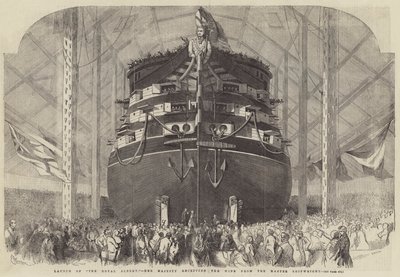 Lancement du Royal Albert, Sa Majesté recevant le vin du maître charpentier - Edwin Weedon