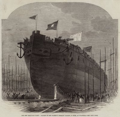 La nouvelle flotte cuirassée, lancement de la frégate de Sa Majesté Valiant, 34 canons, à Millwall - Edwin Weedon