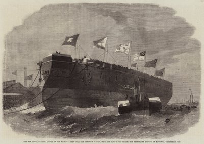 La nouvelle flotte blindée, lancement du navire à vis de Sa Majesté Minotaur 50 canons, du chantier de la Thames Iron Shipbuilding Company à Blackwall - Edwin Weedon
