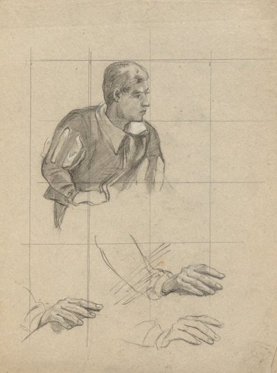 Homme assis et étude de mains, esquisse pour la signature du pacte dans la cabine du Mayflower - Edwin White