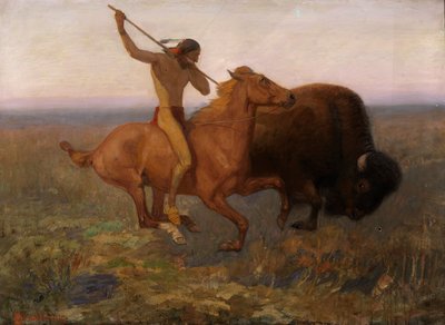 Indien chassant le bison, fin 19ème-début 20ème siècle - Edwin Willard Deming